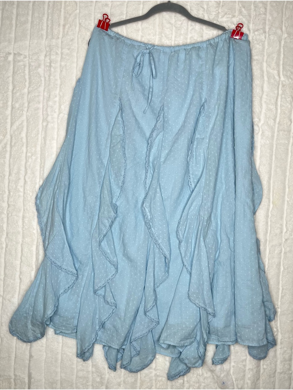 American Eagle Cascade Ruffle Maxi Skirt Light Blue XL Boho Swiss Dot Flowy